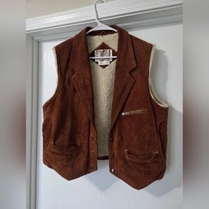 Pardners Sheplers Vintage Brown Suede Sherpa-Lined Vest
